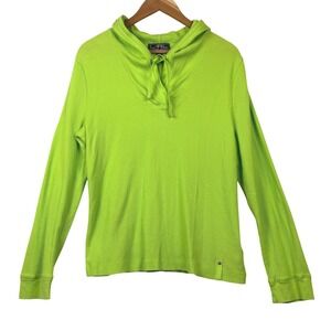 Lauren Active Ralph Lauren Women Waffle Knit Hoodie Split Neck Top XL Lime Green